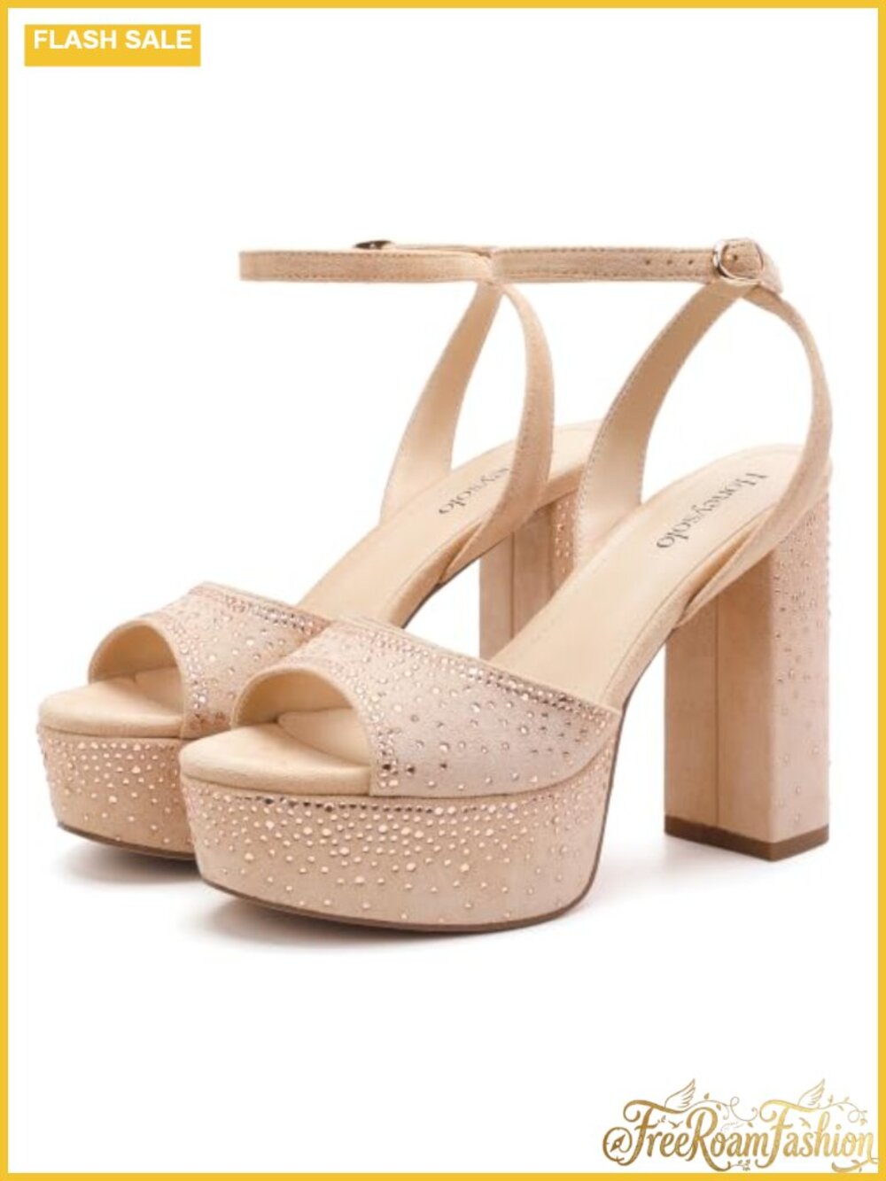 Rhinestone Platform Heeled Sandals Open Toe Ankle Strap Party Heels